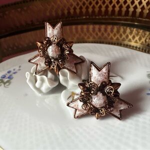 1960's Retro-coco Confetti Lucite Copper Filigree Earrings